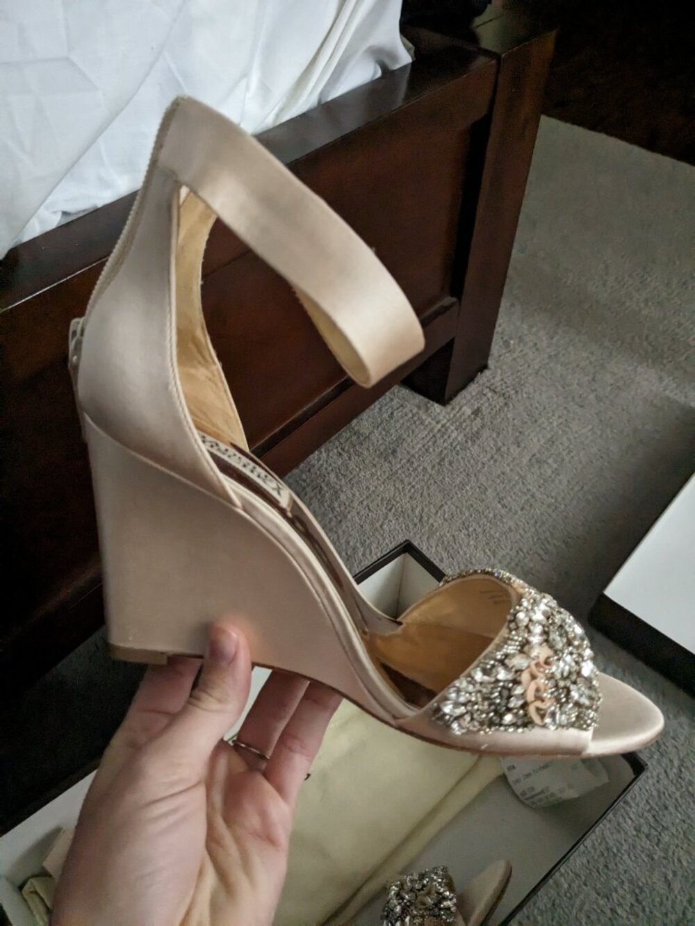 NEW Badgley Mischka Lauren ankle strap wedge 7 - Picture 4 of 9